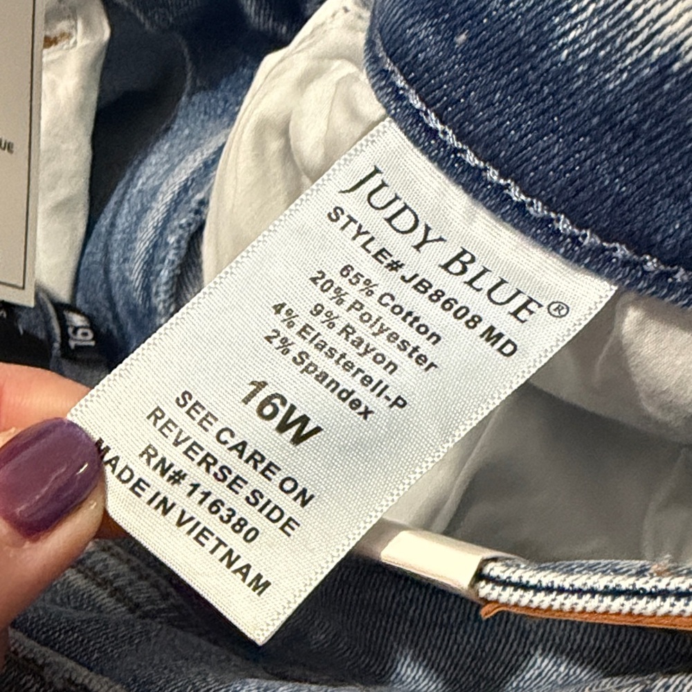 Judy Blue Indigo Rush High Rise Wide Leg Distressed Jeans Size 16W - Picture 12 of 16